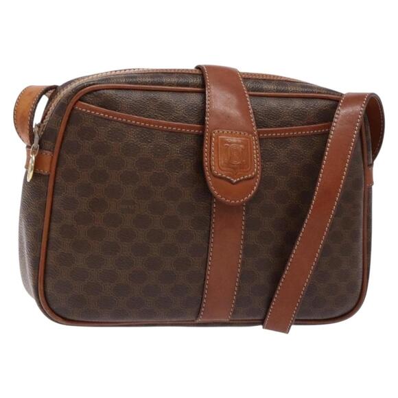 CELINE Macadam Canvas Shoulder Bag Pvc Leather Brown Gold - Picture 1 of 13